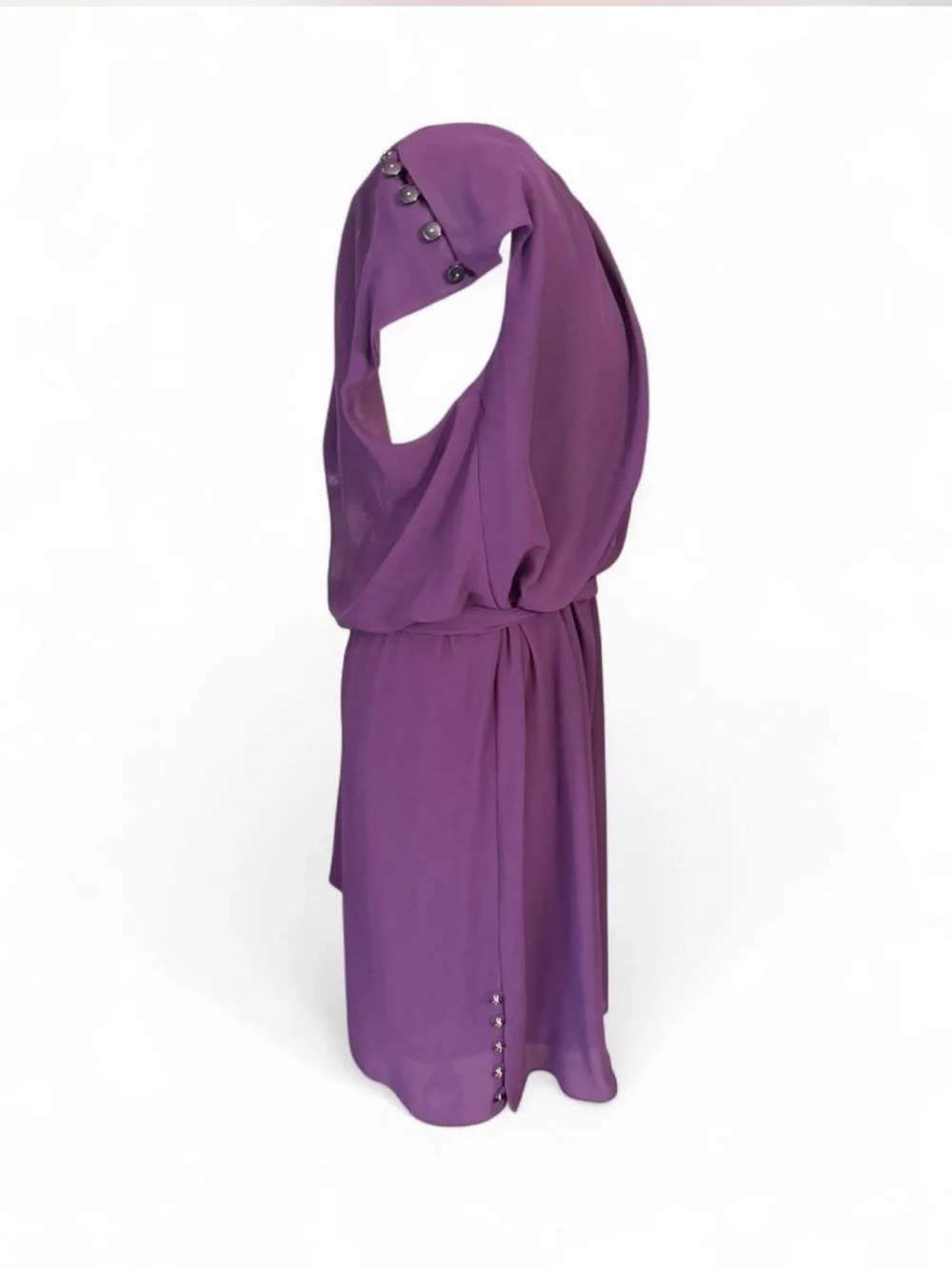 Signature by Robbie Bee Purple Chiffon Blouson Dress Size 14 Belted Career Party - Picture 5 of 6